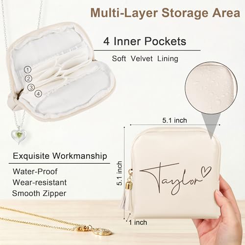 Custom Name Jewelry Travel Case Birthday Gifts for Girlfriend Wife Mom,Teacher Appreciation Gifts for Women Leather Jewelry Pouch Bags Small Teacher Jewelry Box End of Year Teacher Gifts from Student - color: Heart