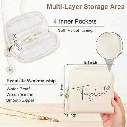Custom Name Jewelry Travel Case Birthday Gifts for Girlfriend Wife Mom,Teacher Appreciation Gifts for Women Leather Jewelry Pouch Bags Small Teacher Jewelry Box End of Year Teacher Gifts from Student - color: Heart