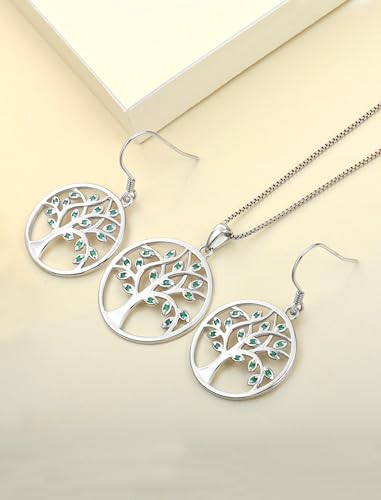 YL 925 Sterling Silver Tree of Life Necklace for Women Round Tree Pendant Birthstone Jewelry for Mom - color: 04-zirconia-Apr-gold