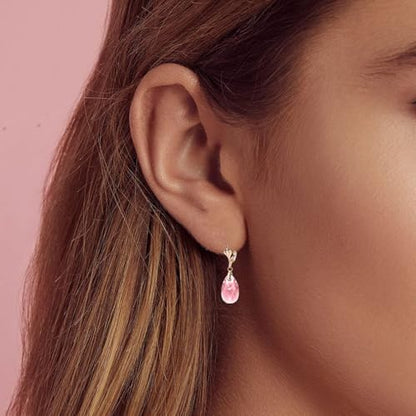 Austrian Crystal Teardrop Leverback Dangle Earrings for Women Fashion 14K Gold Plated Hypoallergenic Jewelry - color: Pink