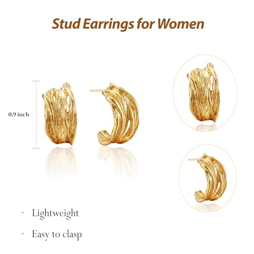 Earrings for Women, Saguine Chunky 14K Gold Plated Hoop Earrings Trendy | Chunky Earring, Big Large U-Shape Drop Twist Dangle Statement Stud Hoops Earrings, Jewelry for Women Gifts - style: C Chunky Earrings