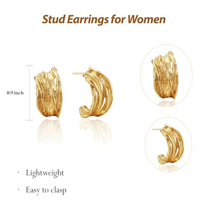 Earrings for Women, Saguine Chunky 14K Gold Plated Hoop Earrings Trendy | Chunky Earring, Big Large U-Shape Drop Twist Dangle Statement Stud Hoops Earrings, Jewelry for Women Gifts - style: C Chunky Earrings