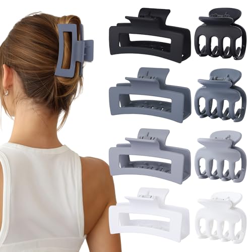 SMKSL 8 Pcs Hair Claw Clips for Women & Girls 2 Styles Hair Accessories | Durable & Sturdy Plastic Clips for Thick & Curly Hair, Strong Hold & Non-Slip, Stylish Gifts for Ladies(Grey) - color: Grey