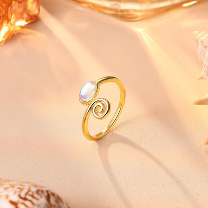 FASACCO 14k Gold Fillled Toe Rings for Women Non Tarnish, Dainty Hug CZ Band Toe Rings Gold Adjustable Open Toe Ring Summer Beach Foot Jewelry for Women - style: moonstone