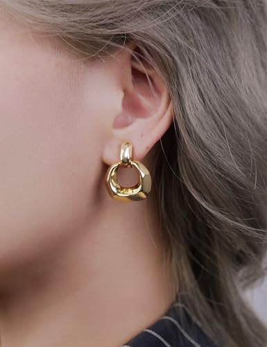 FAN&LOUIS Gold Plated Clip On Earrings for Women, 14K Gold Drop Dangle Hypoallergenic Lightweight Clip-On Earrings for Non-Pierced Ears - style: Gold