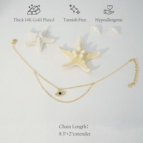 NIXMAX Gold Anklets for Women, Waterproof Chain Trendy Ankle Bracelets | Non Tarnish, Adjustable Fit, 14K Gold Plated, Dainty Layered Looks, Summer Beach Vacation Body Jewelry, Gifts for Women - color: Gold-Evil eye