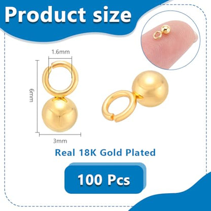 UNICRAFTALE about 100Pcs 18K Gold Plated Small Ball Charms Stainless Steel Round Pendants Metal Dangle Ball Charms for DIY Necklace Bracelet Jewelry Making - size: 3mm Diameter