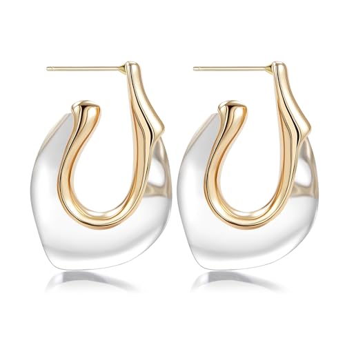 Resin Gold Hoop Earrings Chunky Statement Acrylic Huggie Dangle Fun Jewelry | Colorful Summer Hypoallergenic Drop U Hoops Boho Cute Western Vintage Unique Funky Beach Vacation Outfits for Women Trendy - color: Clear, size: Hoop