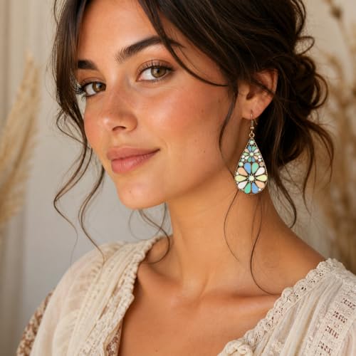 Colorful Green Teardrop Earrings for Women - Bohemian Style Enamel Dangle Earrings Lightweight Fashion Jewelry for Daily/Wedding/Party - color: Purple