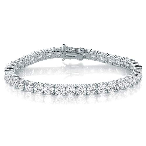 18K White Gold Plated Tennis Necklace/Bracelet/Earrings/Band Ring Sets Hypoallergenic Jewelry Pack of 4 - color: White