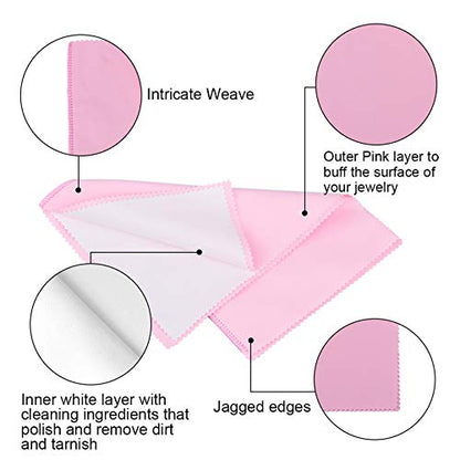 SEVENWELL Silver Polishing Cloth, 2PCS Large Jewelry Cleaning Cloths | Dual-Layer Cleaning, Large 10" × 12", Reusable, Removes Tarnish, Restores Shine, For Sterling Silver, Gold & Platinum - color: Pink