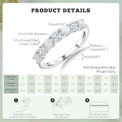 3.5mm Stackable Rings S925 Sterling Silver Created Birthstone & Cubic Zirconia Ring for Women Wedding Bands Anniversary Birthday Jewelry Size 6 to 10(with Box) - color: 10-Created Opal & CZ-Oct