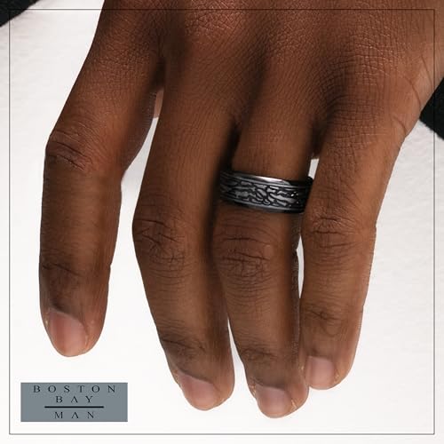 Boston Bay Diamonds Tantalum Comfort Fit Mens Wedding Band or Fashion Ring - 7mm & 8mm - Choice of Style - color: 8mm Black Steel Pattern
