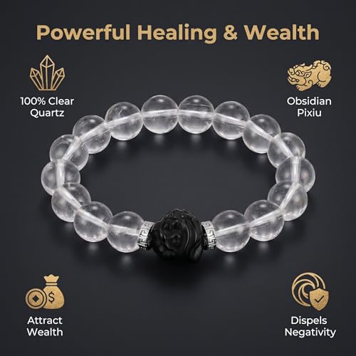 Black Obsidian Beaded Bracelet with Pixiu Charm for women men | Natural Stone with Sapphire Beaded, Good Luck, Wealth, Feng Shui,Matching bracelets for couples,Friendship bracelets - color: White