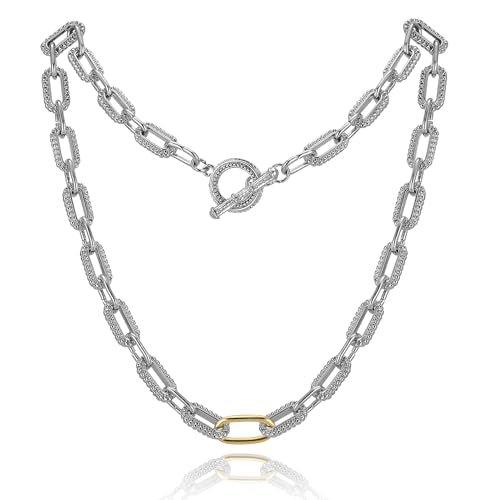 Wire Necklaces for Women, 2 Tone Link Chain Necklaces Circles Adjustable Necklaces Costume Jewelry for Women Gifts - color: Paperclip-C