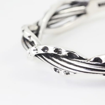 Innocence S925 Silver-Plated Antique Wide Feather Cuff Bracelet For Men Women Adjustable Retro Twisted Feathers Bracelets Gift Jewelry - color: Twisted