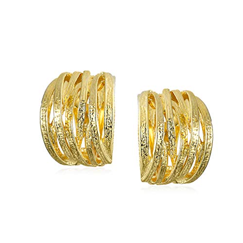 Bling Jewelry Casual Wide Criss Cross Clip On Earrings For Women Lightweight Non Pierced Ears Rhodium Plated Rose Yellow Gold Plated - color: Gold