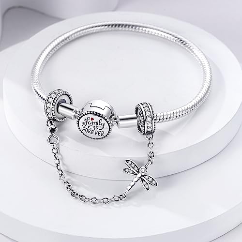 Hapour 925 Sterling Silver Safety Chain Charm for Bracelet Pendant Beads | Dragonfly Dangle Charm, Seashell Starfish Heart Clip Stopper Spacer Beads Jewelry - color: Dragonfly