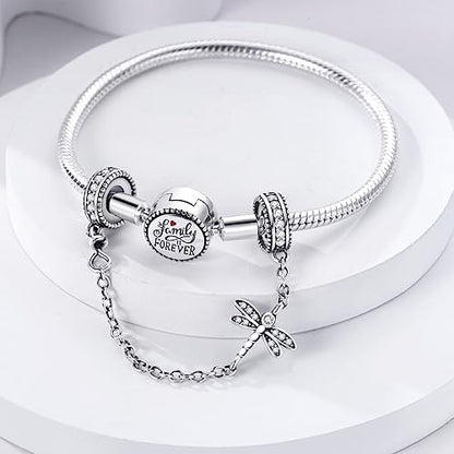 Hapour 925 Sterling Silver Safety Chain Charm for Bracelet Pendant Beads | Dragonfly Dangle Charm, Seashell Starfish Heart Clip Stopper Spacer Beads Jewelry - color: Dragonfly