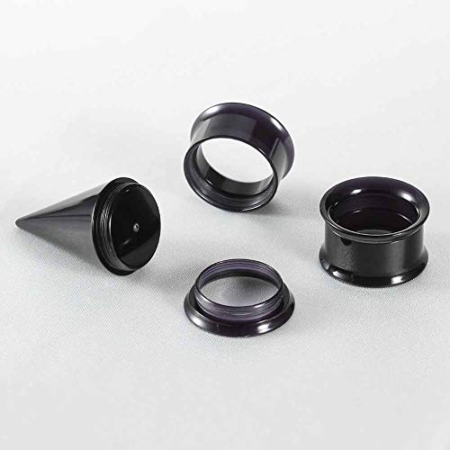 36PCS Ear Gauge Stretching Kit Stainless Steel Double Flare Alloy Tapers 3 In 1 Plugs Set Eyelet 14G-00G - color: Acrylic-(11-20mm)-Black
