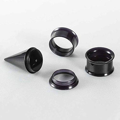 36PCS Ear Gauge Stretching Kit Stainless Steel Double Flare Alloy Tapers 3 In 1 Plugs Set Eyelet 14G-00G - color: Acrylic-(11-20mm)-Black