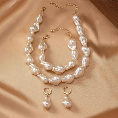 Wedding Pearl Jewelry Set for Women Classic Necklace and Earrings Faux Pearls Bridesmaid Gift wedding bride trendy fashion jewelry fall fashion - color: A-Alien imitation pearl necklace set