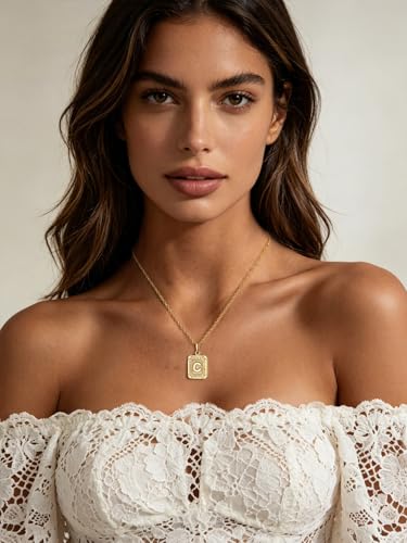 U7 Initial Necklaces for Women, Square Letter Pendant Necklace | Gold & Silver Plated A-Z Pendant | Personalized Large Monogram | 20+2" Adjustable Chain | Gift Packed for Mom Wife Friends - color: a. Gold, style: C