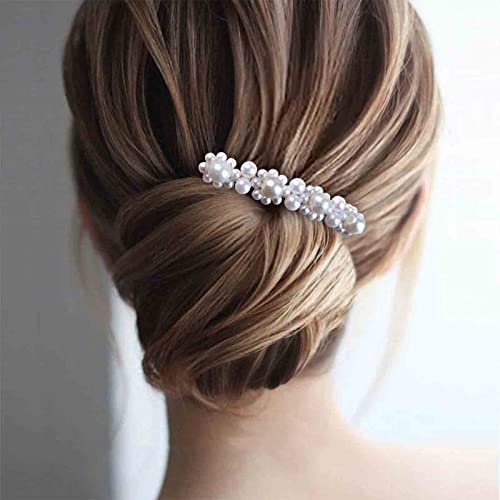 Pearl Hair Comb Barrette Pearl Hair Barrette Comb Faux Pearl Wedding Headpieces French Pearl Head Comb Clip Decorative Headwear Bride Hair Accessories for Women (Style D)