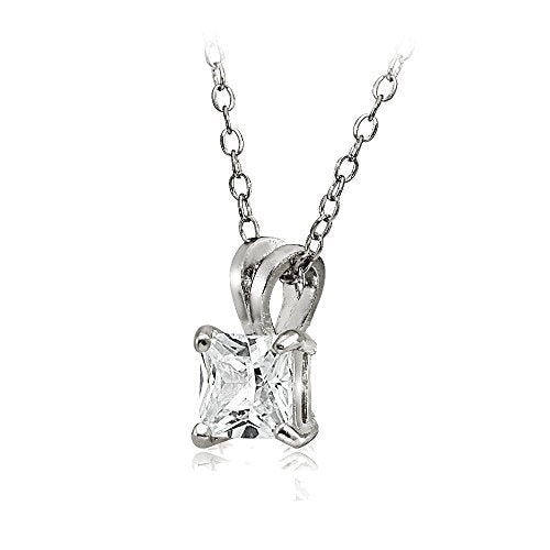 Hoops & Loops Sterling Silver, Yellow Gold Flash or Rose Gold Flash CZ Cubic Zirconia Square Solitaire Pendant Necklace - style: 9mm-Silver
