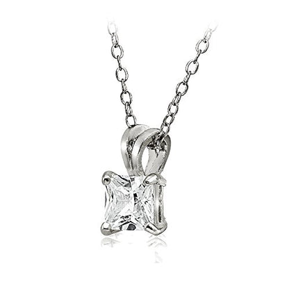 Hoops & Loops Sterling Silver, Yellow Gold Flash or Rose Gold Flash CZ Cubic Zirconia Square Solitaire Pendant Necklace - style: 9mm-Silver