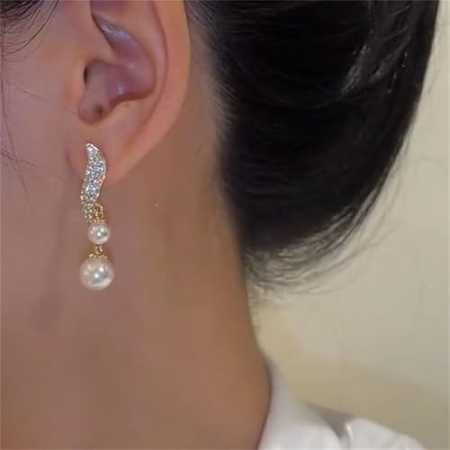 Elegant Faux Pearl Drop Earrings, Rhinestone Pearl Earrings for Women Daily Wear, Suitable For Any Occasions