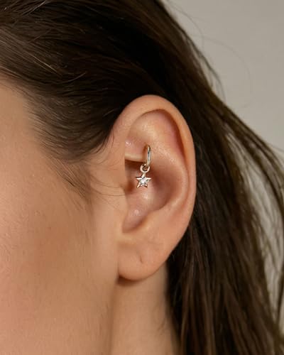COCHARM Clicker Rook Earring-Star 16G Moon & Square Helix Rarrings,316L Stainless Steel Helix Daith piercing Jewelry 6/8MM - color: Star-6MM