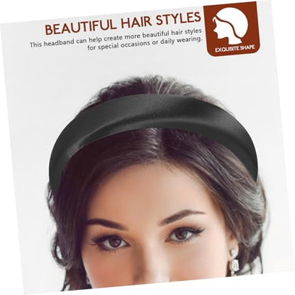 Beaupretty Padded Satin Headband for Women, Wide Plain Black Hairband with Sponge Padding, Lightweight Fashion Hair Accessory for Daily Wear and Casual Styling