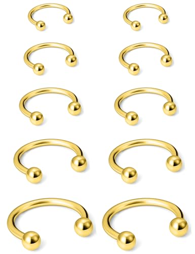 16G Septum Rings Surgical Steel Nose Septum Horseshoe Hoop Earring Eyebrow Tragus Helix Lip Piercing Jewelry Nipple Rings for Women Men 6mm 8mm 10mm 12mm 14mm 16mm - color: goldtone,ball