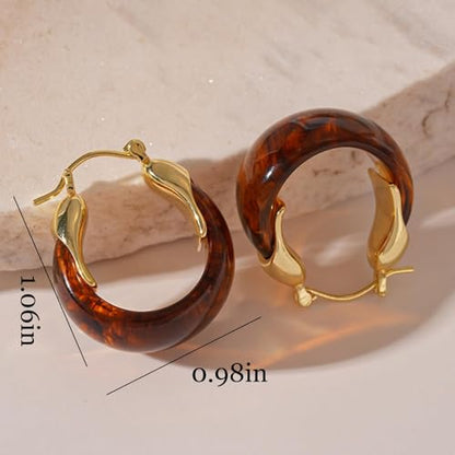 Brown Earrings for Women Chunky Gold Statement Earrings Small Gold Hoop Earring Resin Huggie Earring Square Hoop Trendy Jewelry Gifts for Women Everyday Wear - color: brown