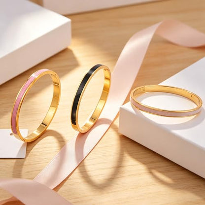Gold Bracelets for Women Stainless Steel Bangle Set Colorful Enamel Stackable Jewelry