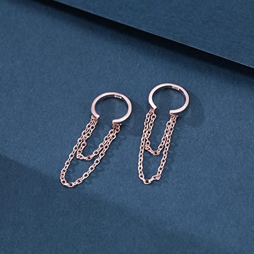 Reffeer Solid 925 Sterling Silver Minimalist Cuff Earrings Chain for Women Cartilage Wrap Earrings Helix Cuffs - color: D-Rose Gold
