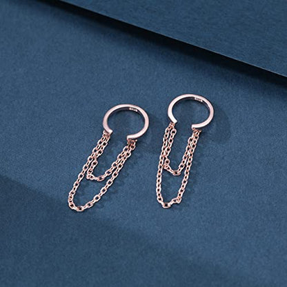 Reffeer Solid 925 Sterling Silver Minimalist Cuff Earrings Chain for Women Cartilage Wrap Earrings Helix Cuffs - color: D-Rose Gold