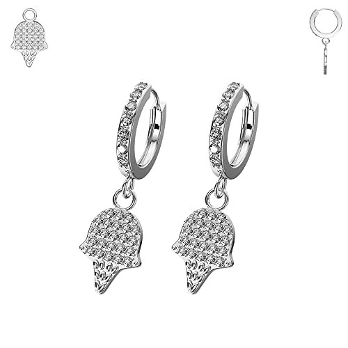 Micro Setting Cz Gemstone Ice Cream Dangling 20 Gauge 316L Surgical Steel Hinged Segment Clicker Huggie Earring, Cartilage, Helix Ring Piercing Jewelry - color: Steel, size: 8mm Diameter