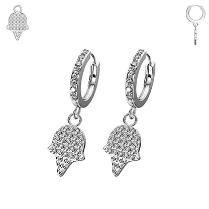 Micro Setting Cz Gemstone Ice Cream Dangling 20 Gauge 316L Surgical Steel Hinged Segment Clicker Huggie Earring, Cartilage, Helix Ring Piercing Jewelry - color: Steel, size: 8mm Diameter