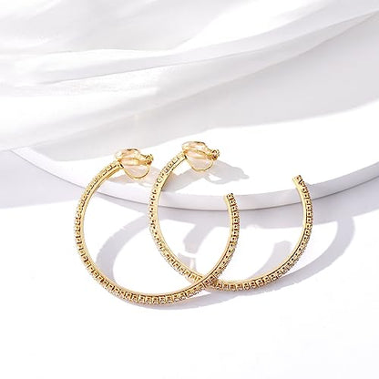 YOQUCOL 4.3CM(1.7in) Clip On Hoop Earrings Cubic Zirconia Non Pierced Ears Hoops for Women - color: 55MM-Gold