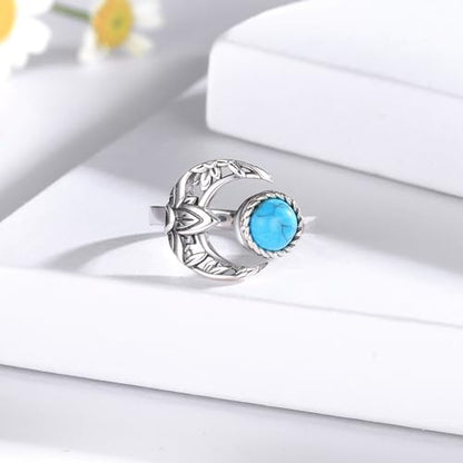 Sariel 925 Sterling Silver Toe Rings for Women Boho Adjustable Mid Finger Rings Summer Vacation Ocean Beach - color: Moon