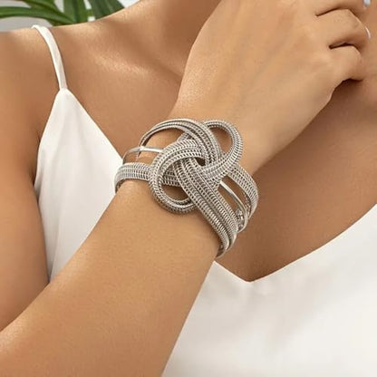 Chunky Cuff Bracelets for Women Wide Gold/Silver Cuffs Bangle Hollow Out Adjustable Bracelets Punk Vintage Jewelry - style: Silver A