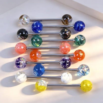 14G Flexible Plastic Tongue Ring Stainless Steel Tongue Barbell | Acrylic Cat's Eye Imitation Opal Glow in Dark Tongue Piercing Jewelry for Women Men 16mm Bar - style: 20PCS