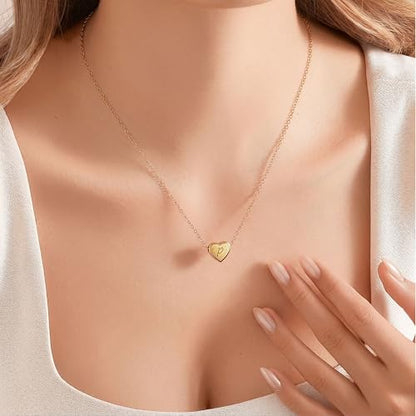 18k Gold Plated Heart Pendant Letter Necklaces for Girls Stainless Steel Initial Necklace for Women Birthday Gifts for Girls Women - color: Brushed Gold, style: Letter P