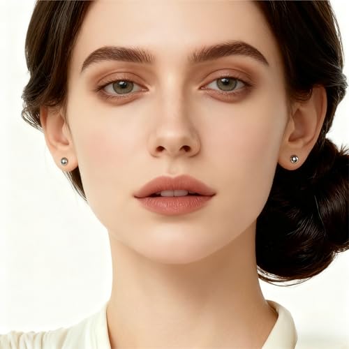 Gold & Brown Faux Pearl Stud Earrings, S925 Silver Posts Hypoallergenic for Women - color: Brown, size: 8mm