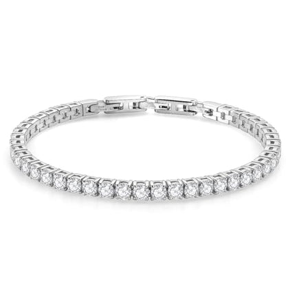 Stainless Steel Adjustable CZ Tennis Bracelet for Women Men | 14K Gold Plated, Round 3mm/4mm/5mm AAAA+ Cubic Zirconia, Dainty Classic, Festival Wedding Jewelry Gift - color: Steel, size: CZ 4mm