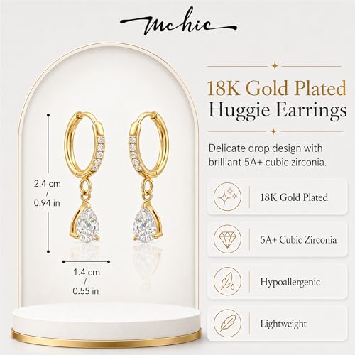 Mchic Dangle Earrings for Women: 18K Gold Plated CZ Drop Earrings Dainty Trendy Hypoallergenic Teardrop Bridal Wedding Style, Sparkly Elegant Dangling Jewelry Gift for Women Bridesmaid Prom Formal - color: Style 7-Gold