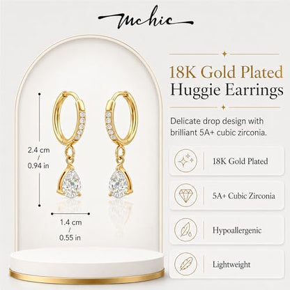 Mchic Dangle Earrings for Women: 18K Gold Plated CZ Drop Earrings Dainty Trendy Hypoallergenic Teardrop Bridal Wedding Style, Sparkly Elegant Dangling Jewelry Gift for Women Bridesmaid Prom Formal - color: Style 7-Gold