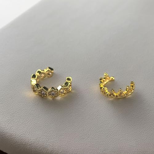 2 Pairs Ear Cuff Earrings for Women 14K Gold Plated Non Tarnish Gold Ear Cuffs Set Cute Fake Piercings Earings Rhinestones Clip On Earrings Wraps Jewelry - color: Gold-1